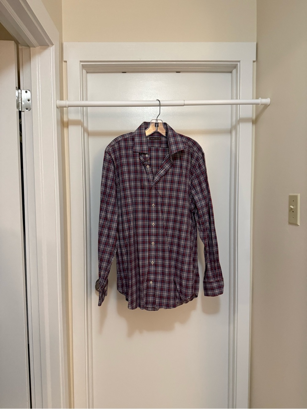 Peter Millar Men's Plaid Button-Down Shirt in Burgundy and Navy